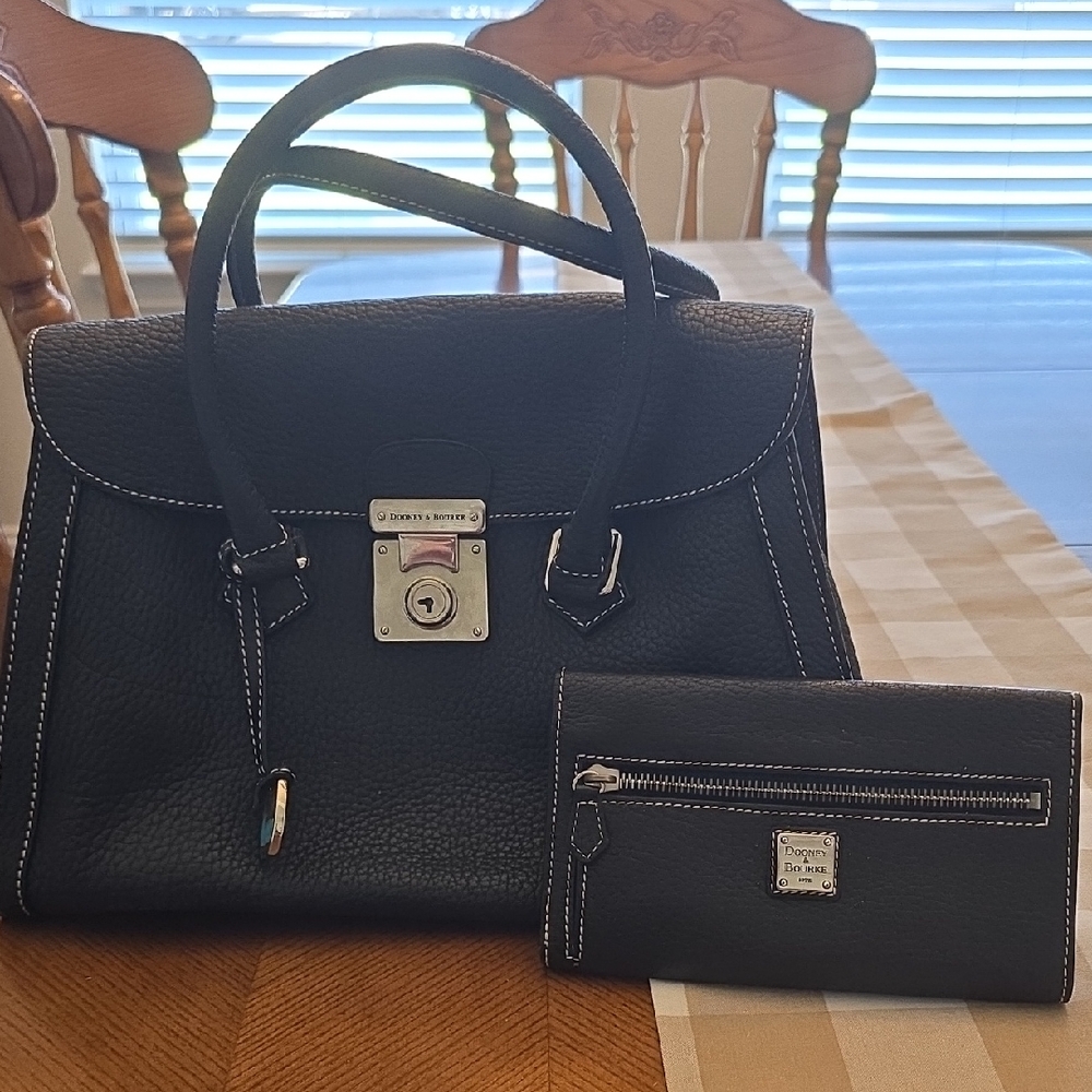 Vitntage Dooney & Bourke Black Top Flap Satchel and Wallet